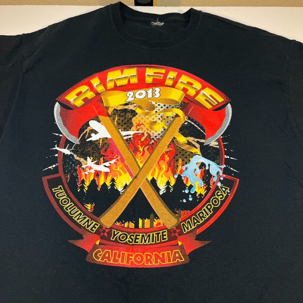 RIM FIRE FIGHTER DEPT Yosemite Tuolumne Mariposa California T Shirt Sz Mens XXL